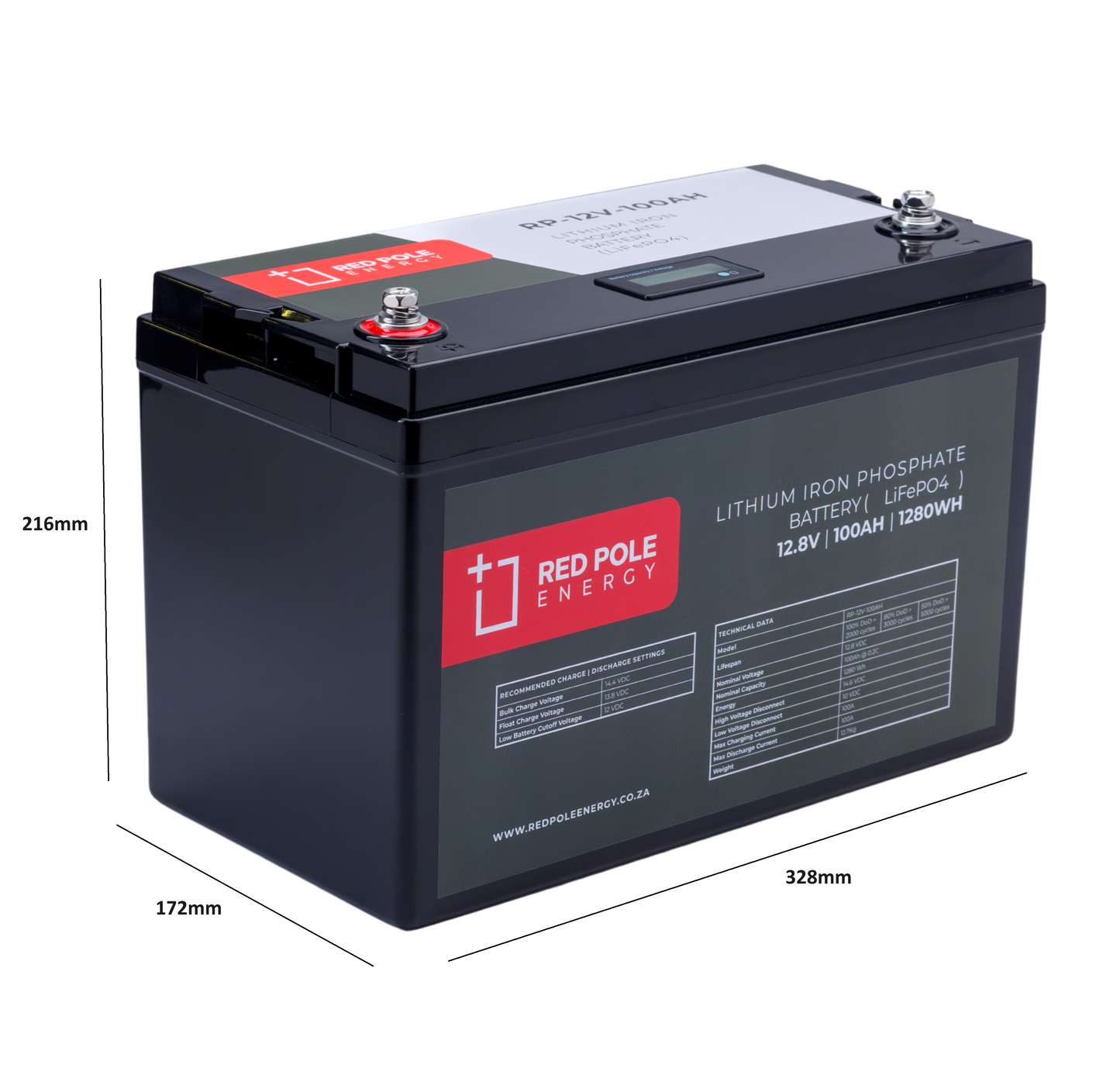 12V 100Ah 1280Wh Lithium Battery - LCD Display (100A BMS)